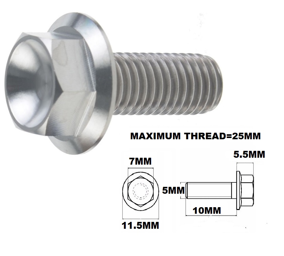 M5X10MM .8 THREAD PITCH TITANIUM FLANGE 7MM HEX BOLT GRADE 5